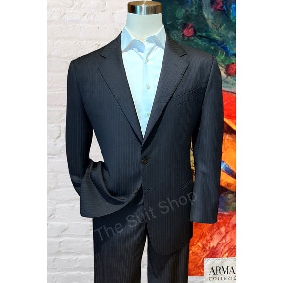 Armani Collezioni Mens 46L 39x31 Brown Black Stripe Designer Luxury Suit - Picture 1 of 16